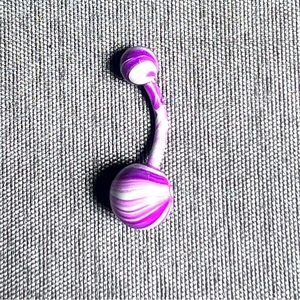 Purple/ White Marble Ribbon 14G Belly Button Ring